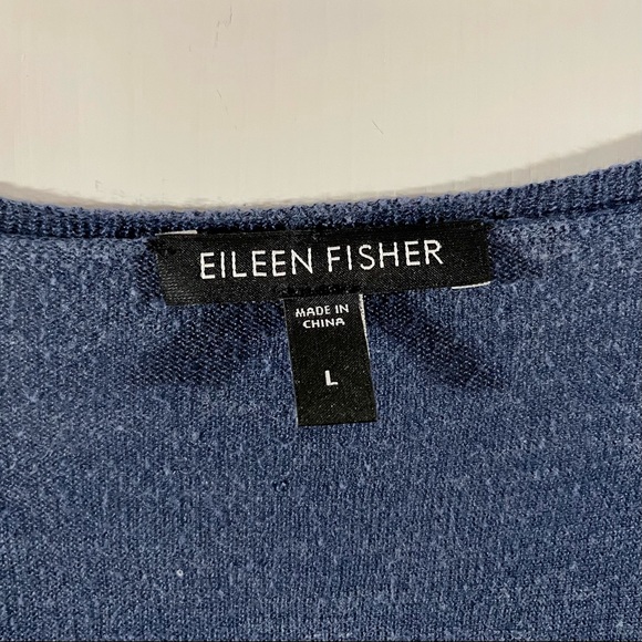 Eileen Fisher cowl neck sweater in blue silk-linen blend knit. Size: large - Picture 3 of 4